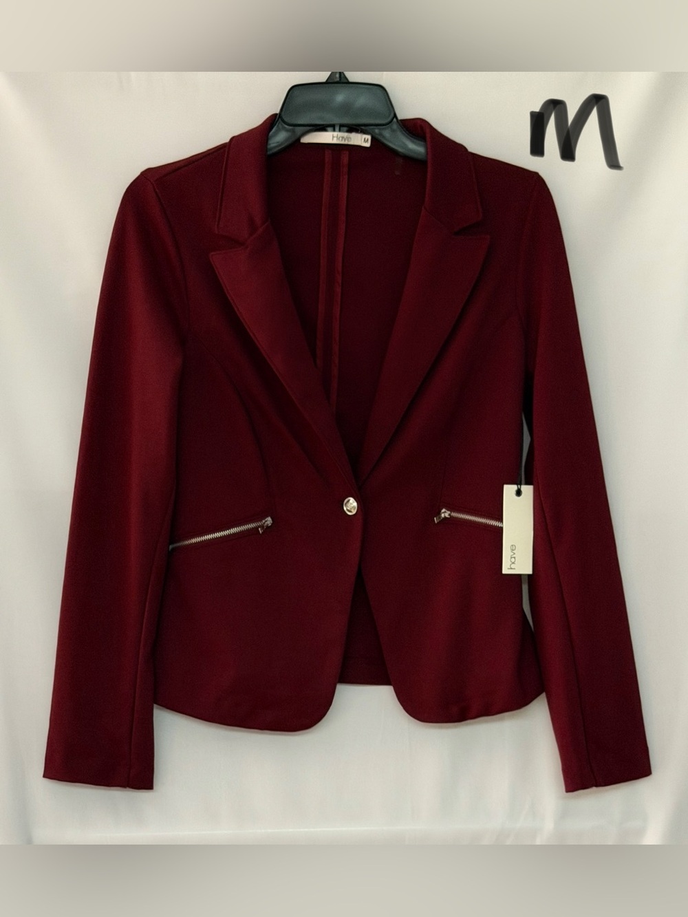 Have Women's Burgundy Single-Button Blazer with Zip Pockets